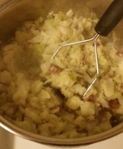 mashed vegetables in a pot