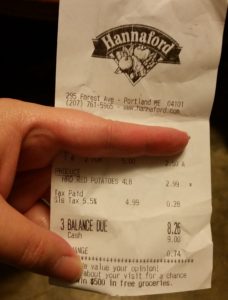 grocery store receipt showing a total of $8.26 spent on ingredients