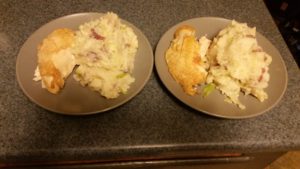 Colcannon served with pieces of rotisserie chicken