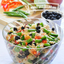 serving bowl of barley summer salad