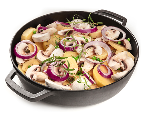 onions, mushrooms, potatoes and fresh herbs