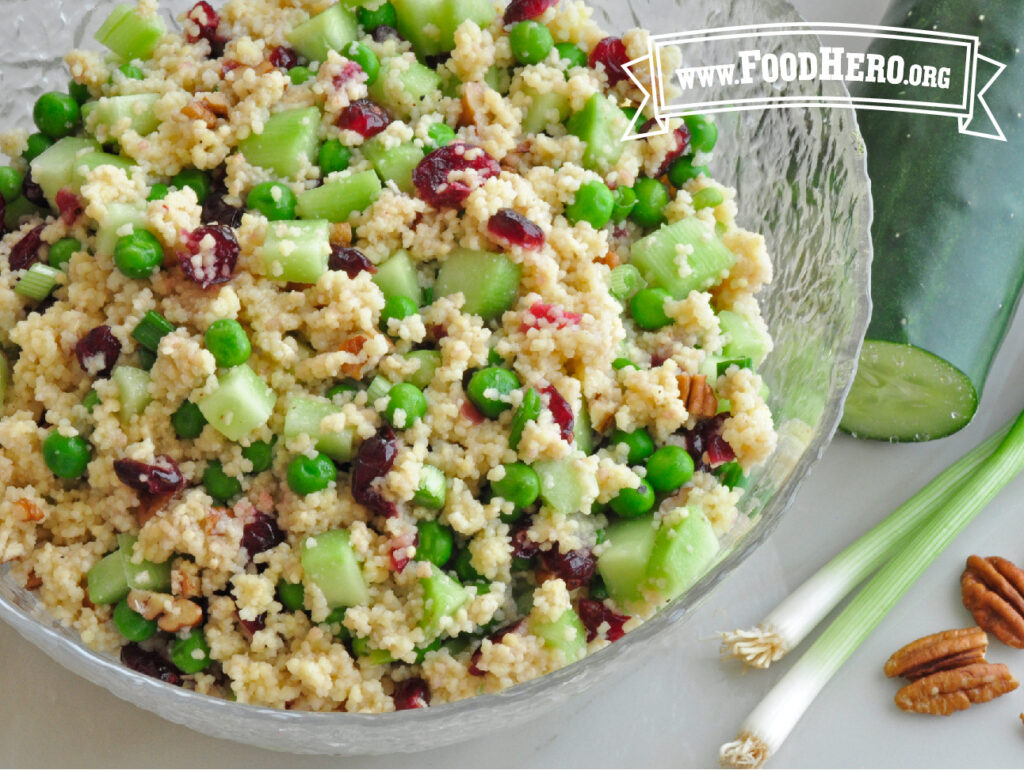 serving bowl of couscous salad