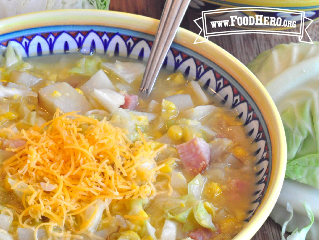 bowl of ham and vegetable chowder