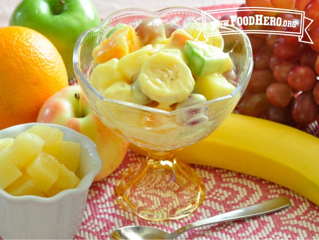 bowl of magical fruit salad with spoon