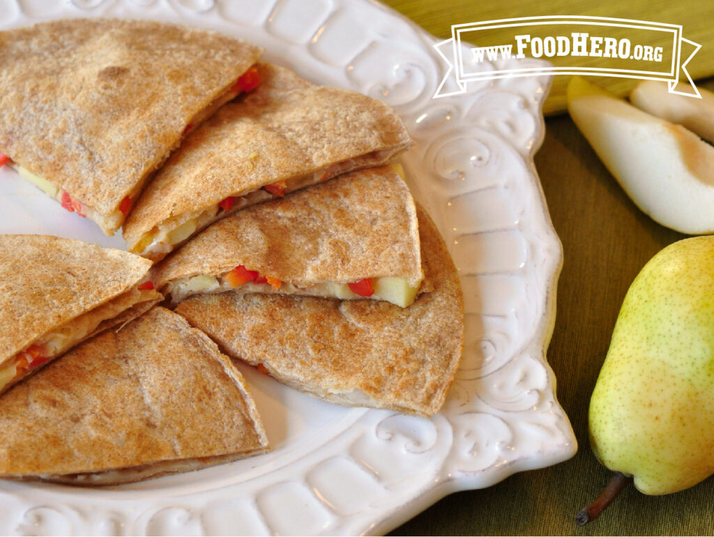 plate of pear quesadillas