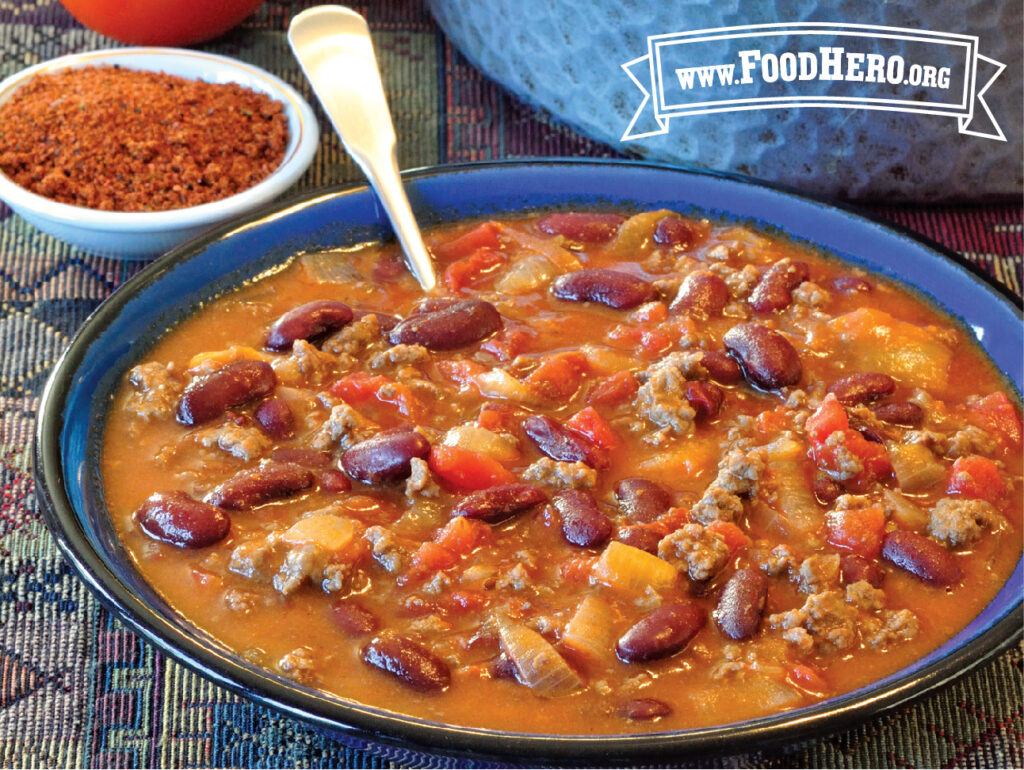 bowl of chili rapide with spoon