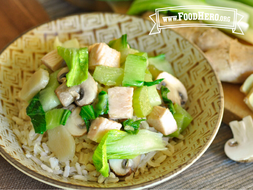 bowl of vegetables and turkey stir-fry