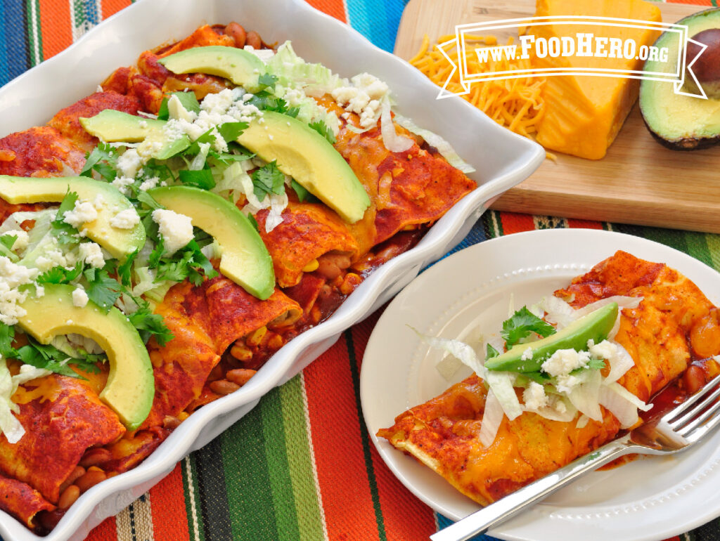 baking dish of easy cheesy enchiladas 