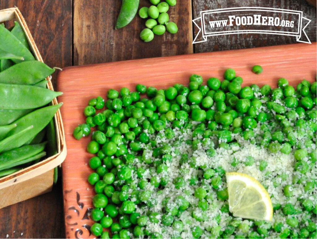 dish of parmesan peas